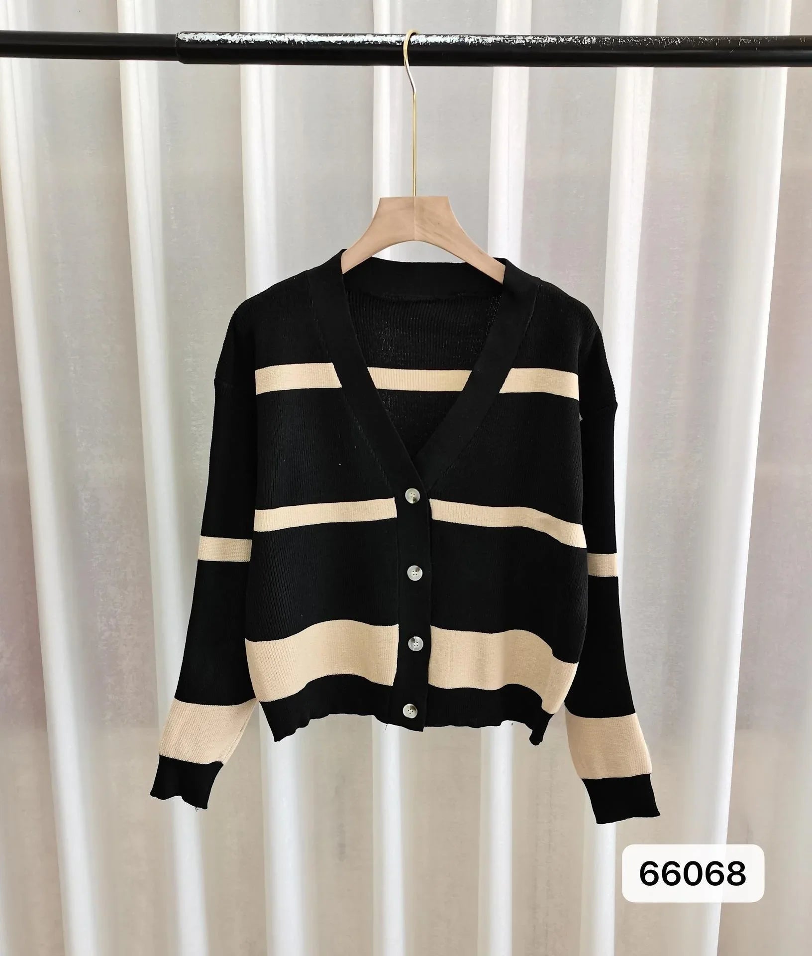 Fashion Striped Button Knitted Cardigan V-neck