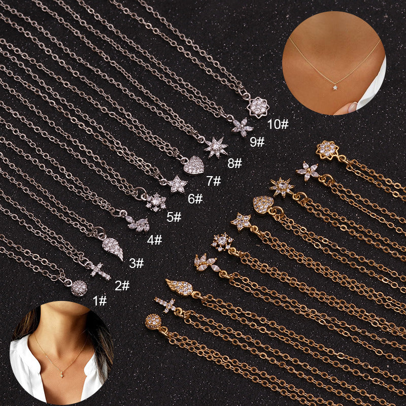 Zircon Collarbone Chain Flower Pendant Necklace