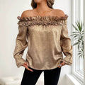 Gold off-shoulder ruffle blouse with long sleeves, elegant women's fashion top for everyday wear