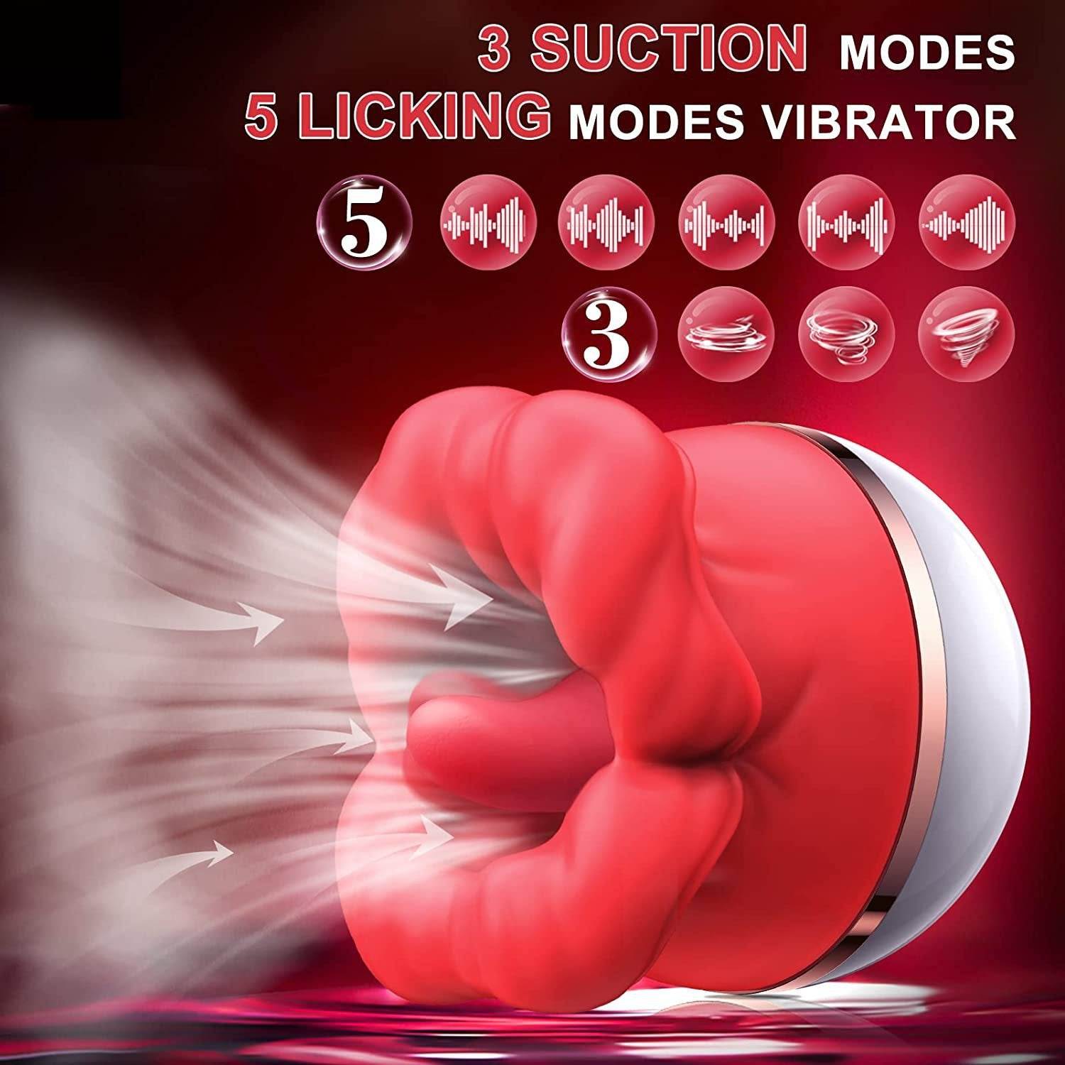 Red clitoral stimulator with 5 licking & 3 suction modes, luxury wellness vibe for intimate pleasure