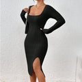 Square Collar Long Sleeve Knitted Dress