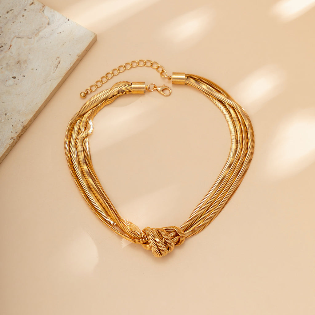 Metallic Texture Knotted Chain Necklace