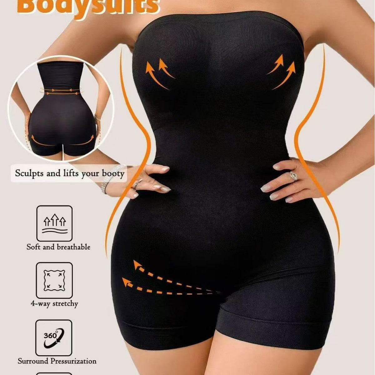 Off Shoulder Bandeau Shapewear Bodysuit For Women, Sexy Strapless Tummy Control Waist Slim Butt Lifting Seamless Body Sculpting Suit - Laylace