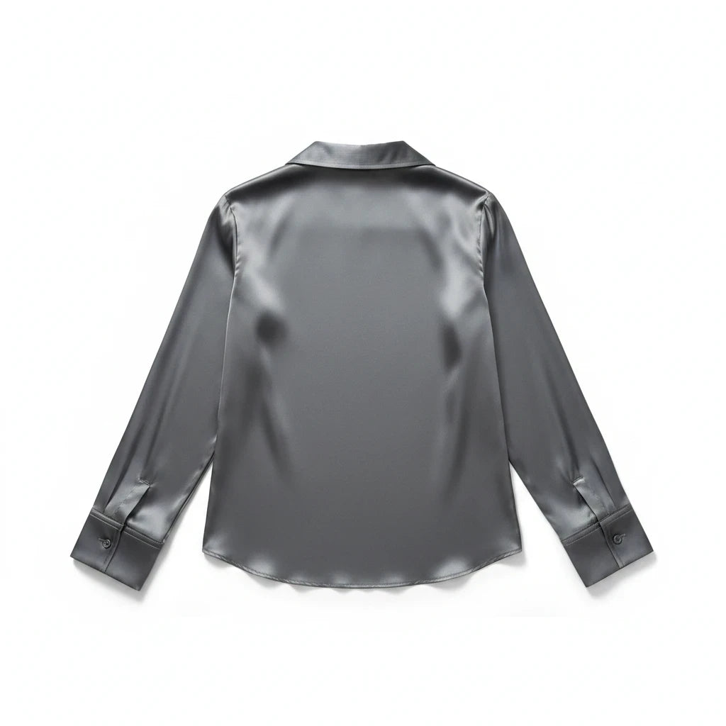 Ladies' Silver Satin V-neck Fashionable Shirt