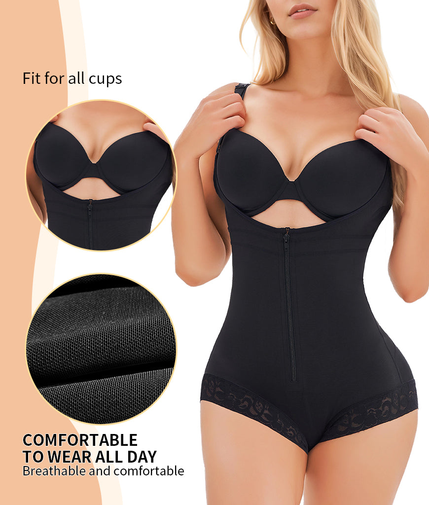 Black tummy control shapewear bodysuit with waist shaping support