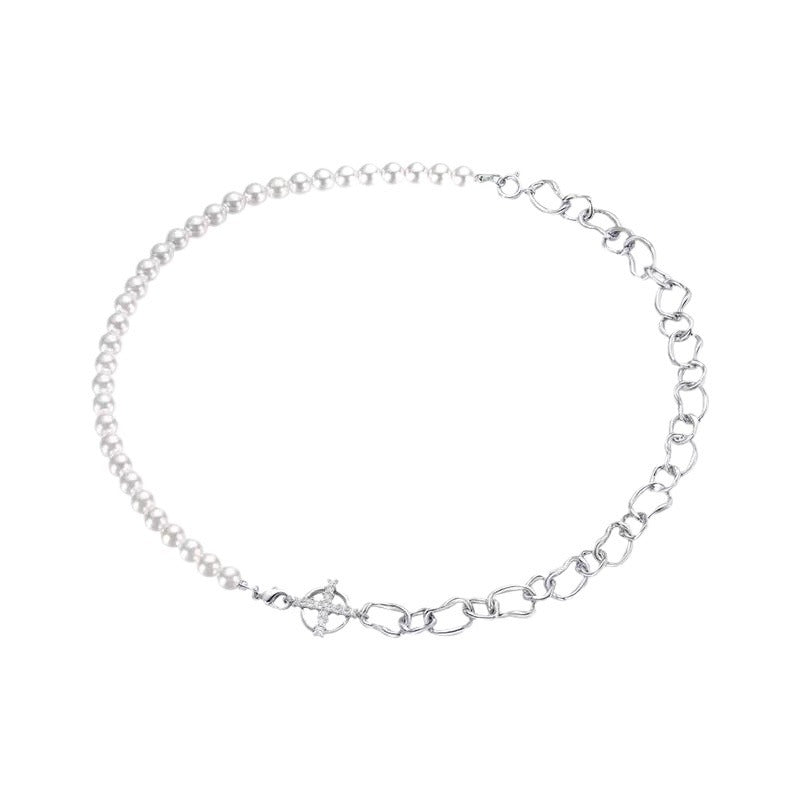 New Hoop And Pearl Chain Stitching Necklace