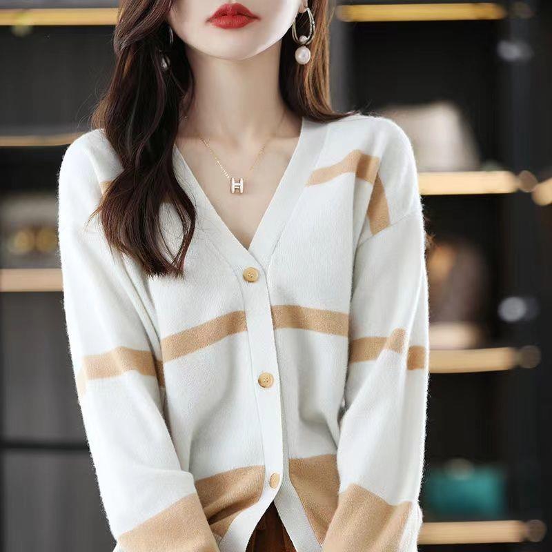 Fashion Striped Button Knitted Cardigan V-neck
