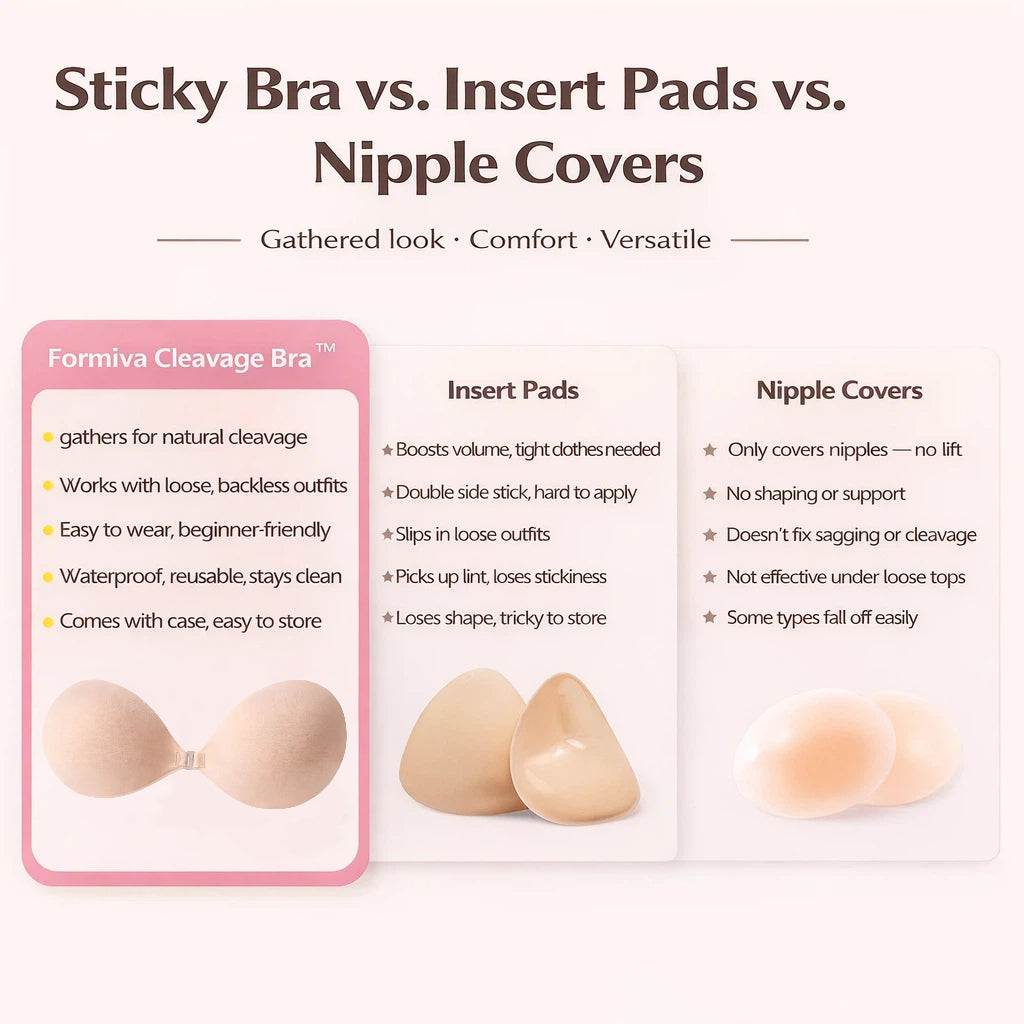 Push-up Sticky Bra, Sweat-proof Glue, Adhesive Push Up Cleavage Bra, Up To G Cup, Seamless Strapless Bra For Date Night, Backless & Red Dress, Waterproof & Reusable SpringStatements - Laylace