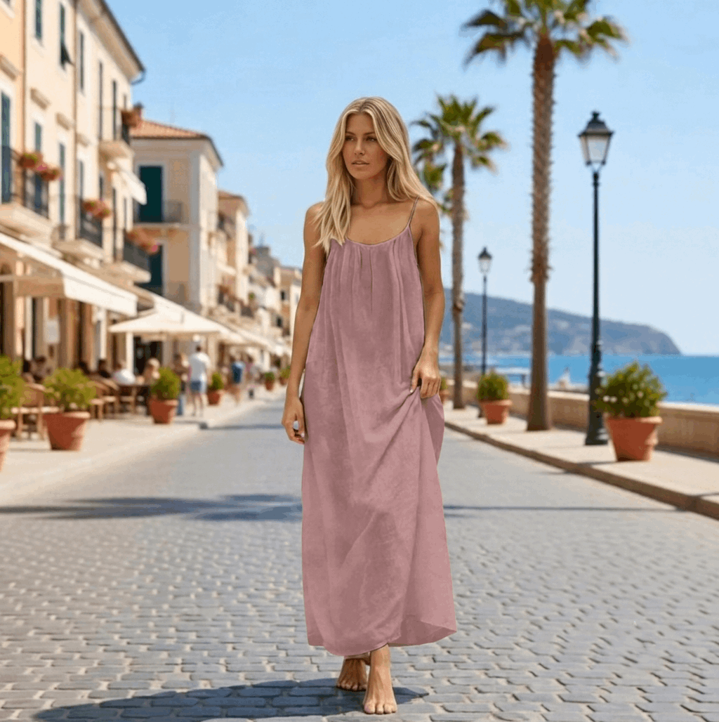 Backless Cami Maxi Dress for Vacation & Honeymoon - Pink Dress