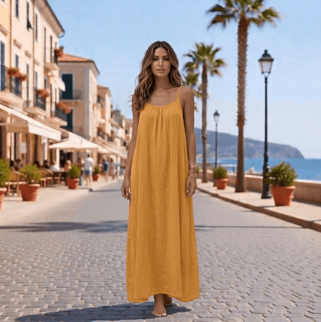 Backless Cami Maxi Dress for Vacation & Honeymoon - Yellow Colour