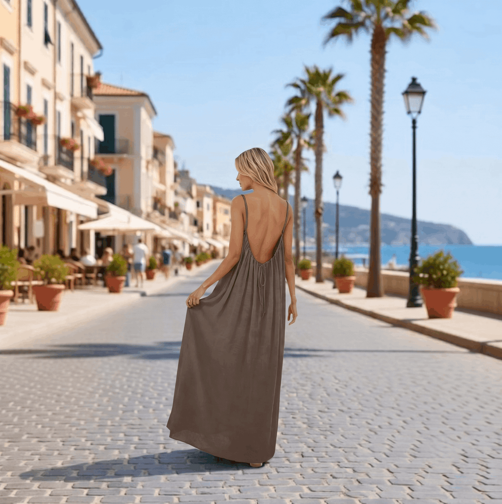 Backless Cami Maxi Dress for Vacation & Honeymoon - Grey Dress view