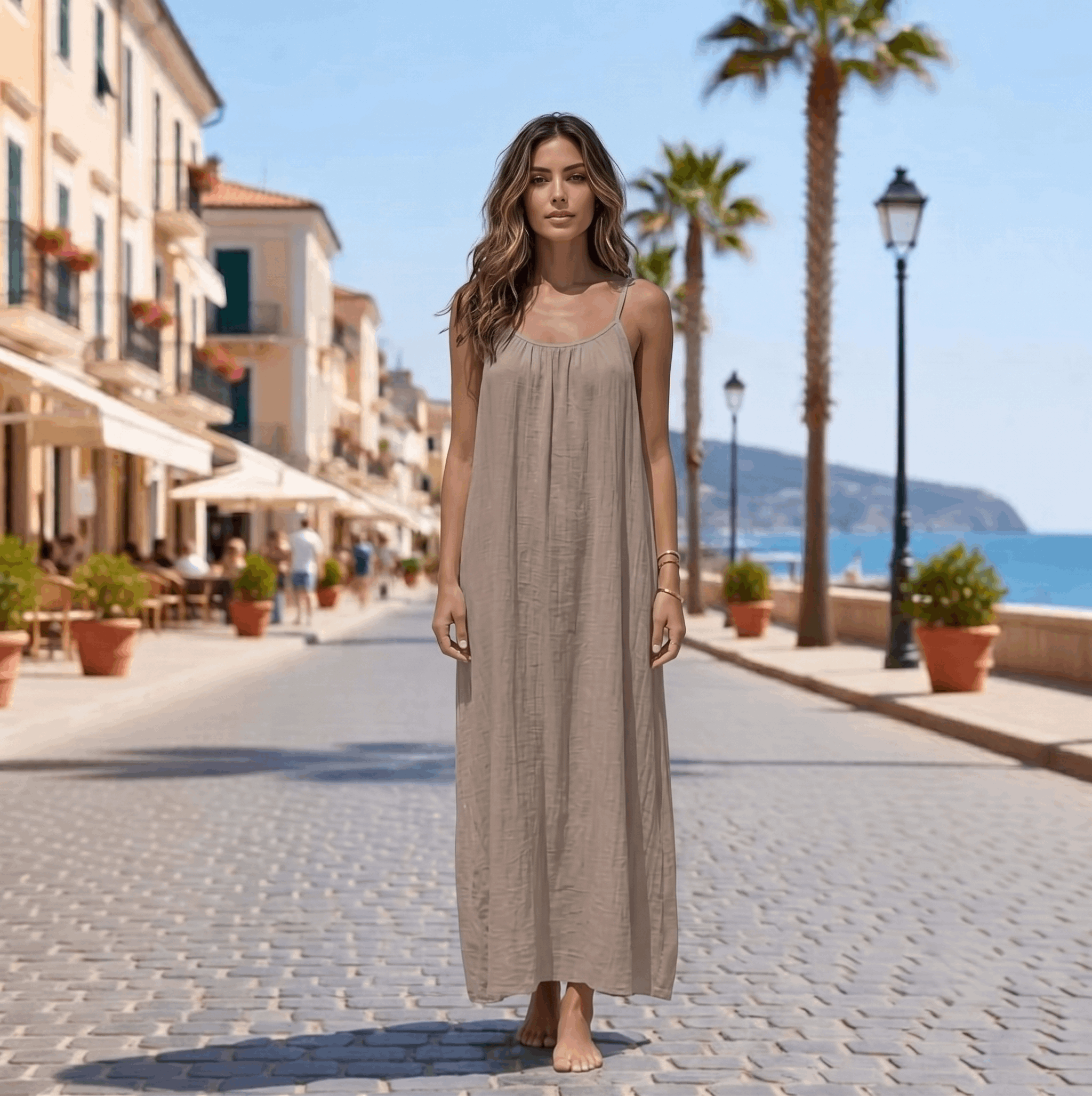 Backless Cami Maxi Dress for Vacation & Honeymoon - Grey Dress view