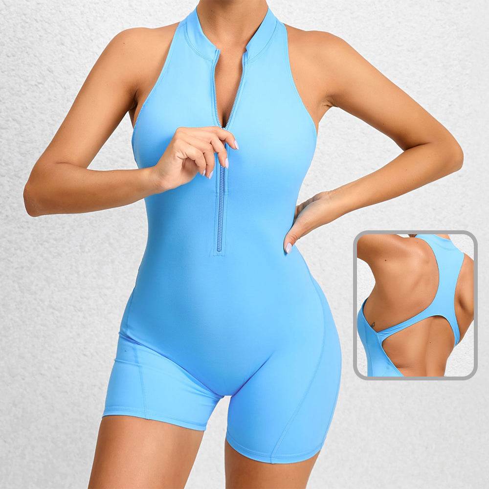 Laylace_ Light blue zip-up_ shapewear _ bodysuit _ Front and Back View_ elegant look.