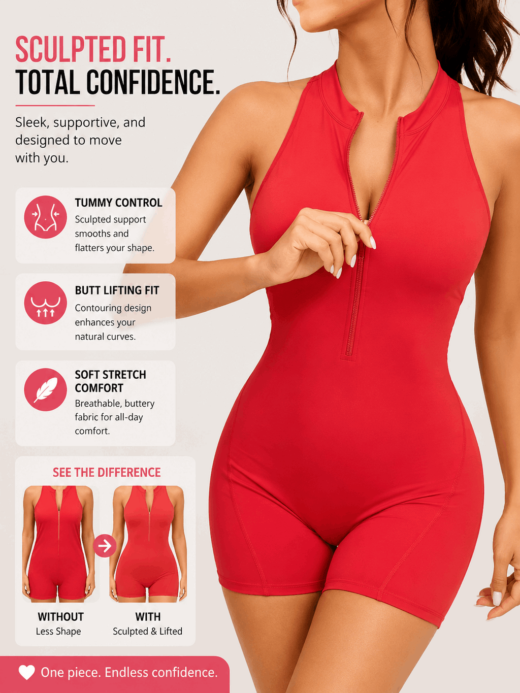 Laylace _ Red sculpting bodysuit with tummy control, butt lift, and soft stretch fabric for confidence and comfort.