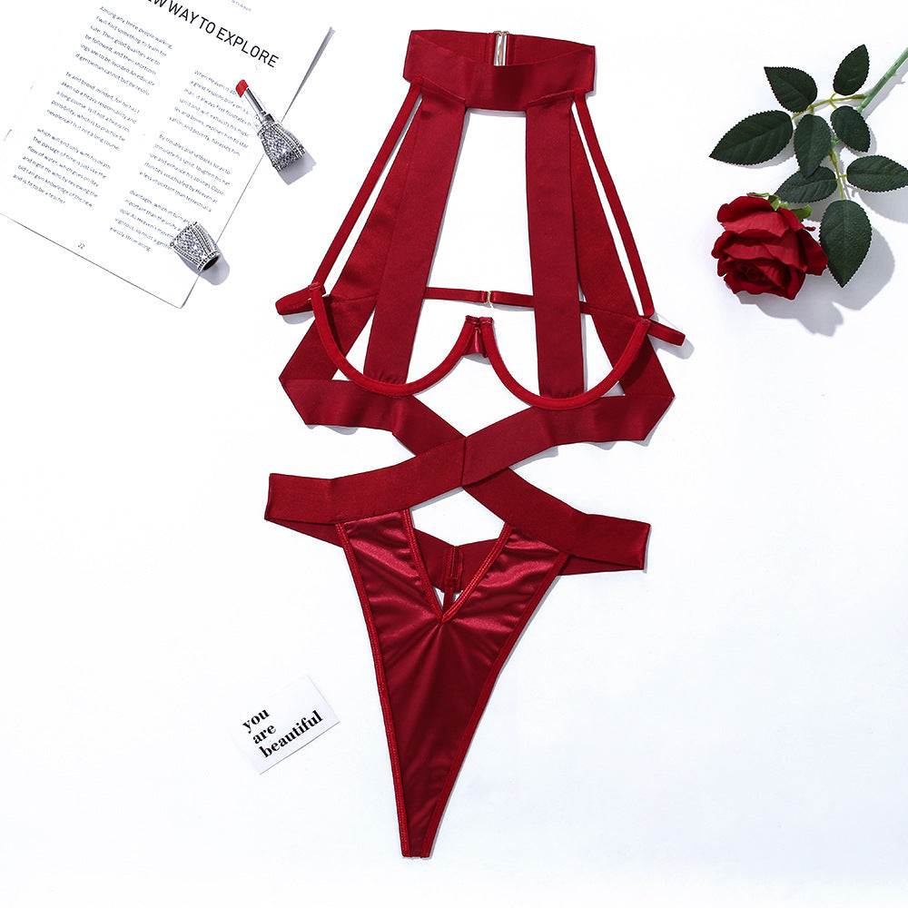 Lace bodysuit for boudoir photography with bold strappy details