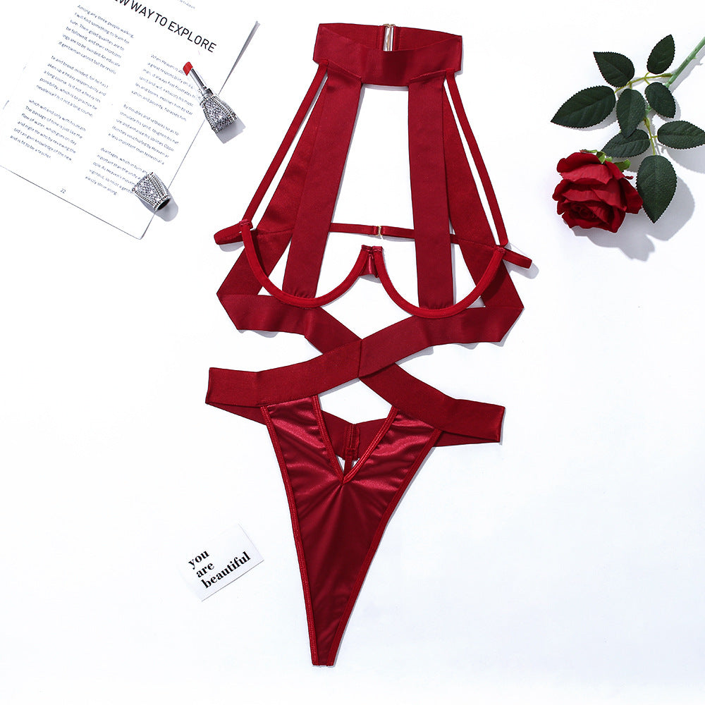 Lace bodysuit for boudoir photography with bold strappy details
