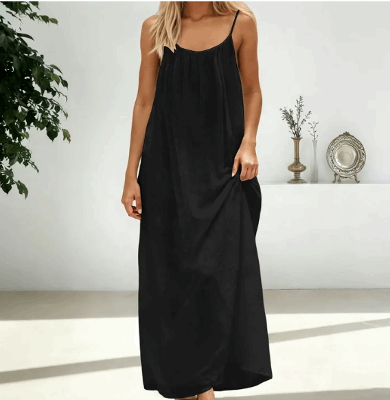 Backless Cami Maxi Dress for Vacation & Honeymoon - Black Colour