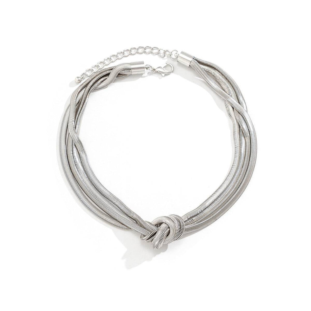 Silver knotted snake chain choker necklace for women's everyday elegance and style