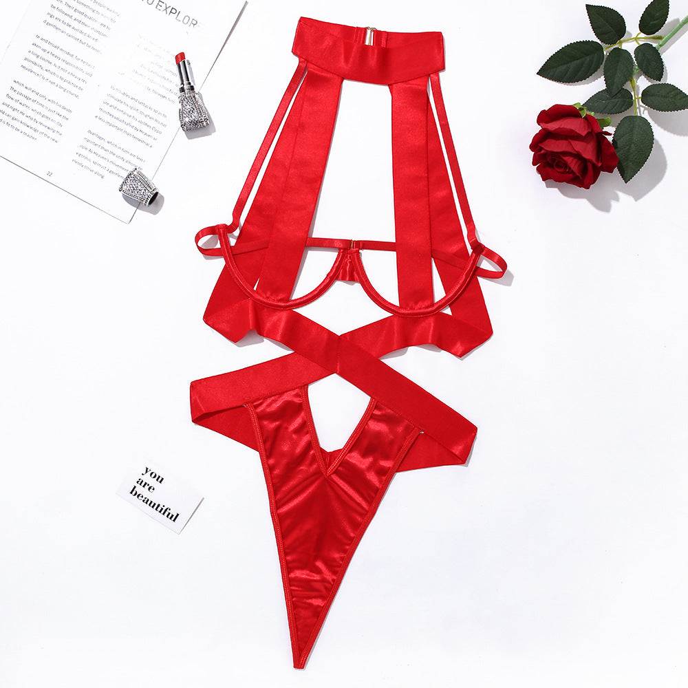 Adjustable strap lace harness bodysuit with flattering criss-cross front design