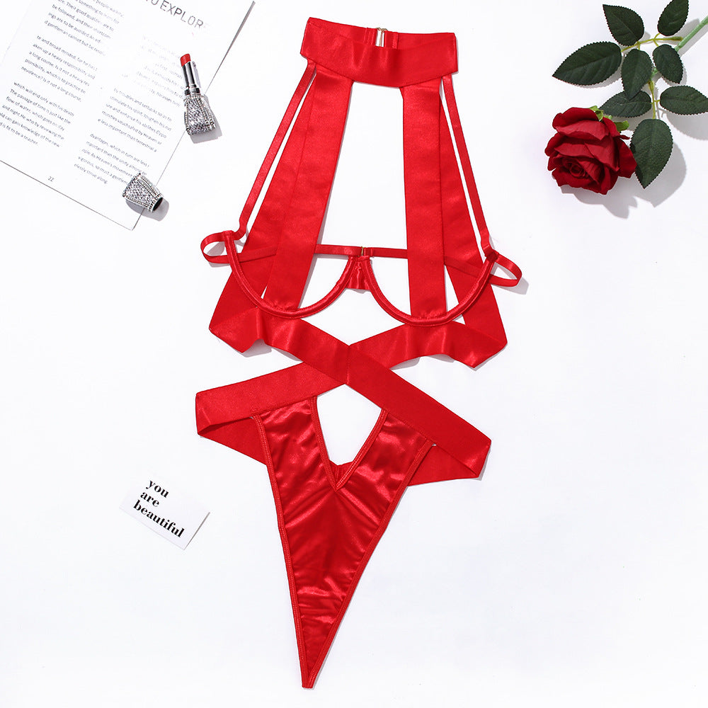Adjustable strap lace harness bodysuit with flattering criss-cross front design