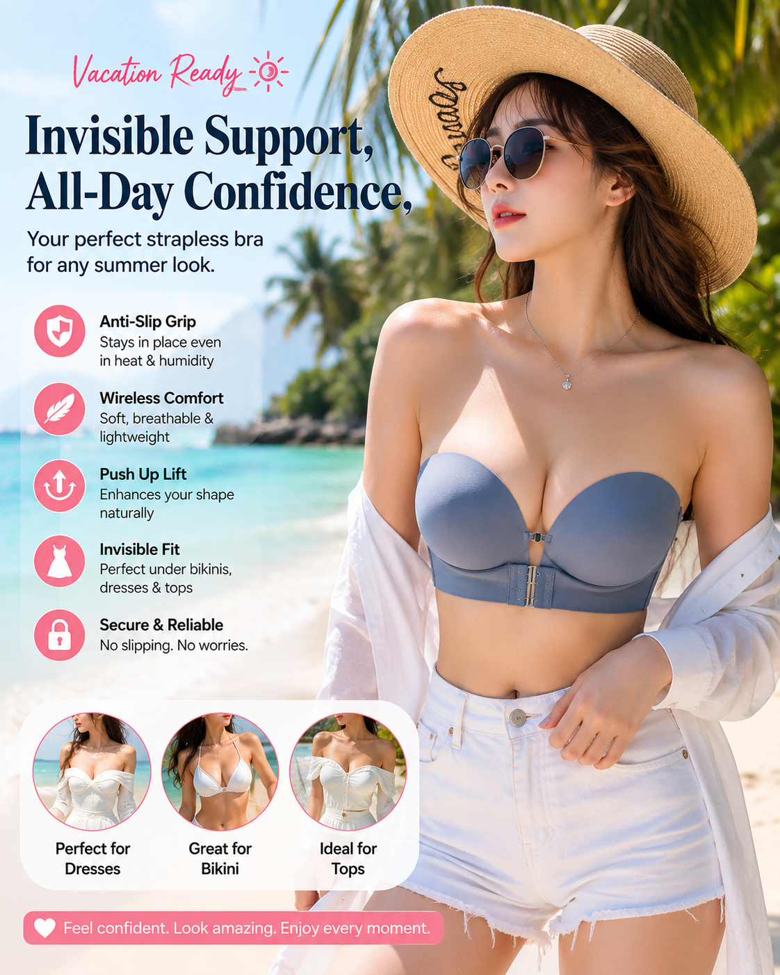 Push Up Strapless Bra – Wireless Anti-Slip Invisible Support Bra for Dresses