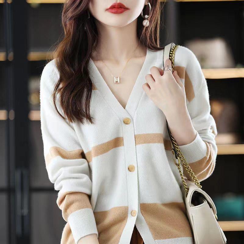 Fashion Striped Button Knitted Cardigan V-neck