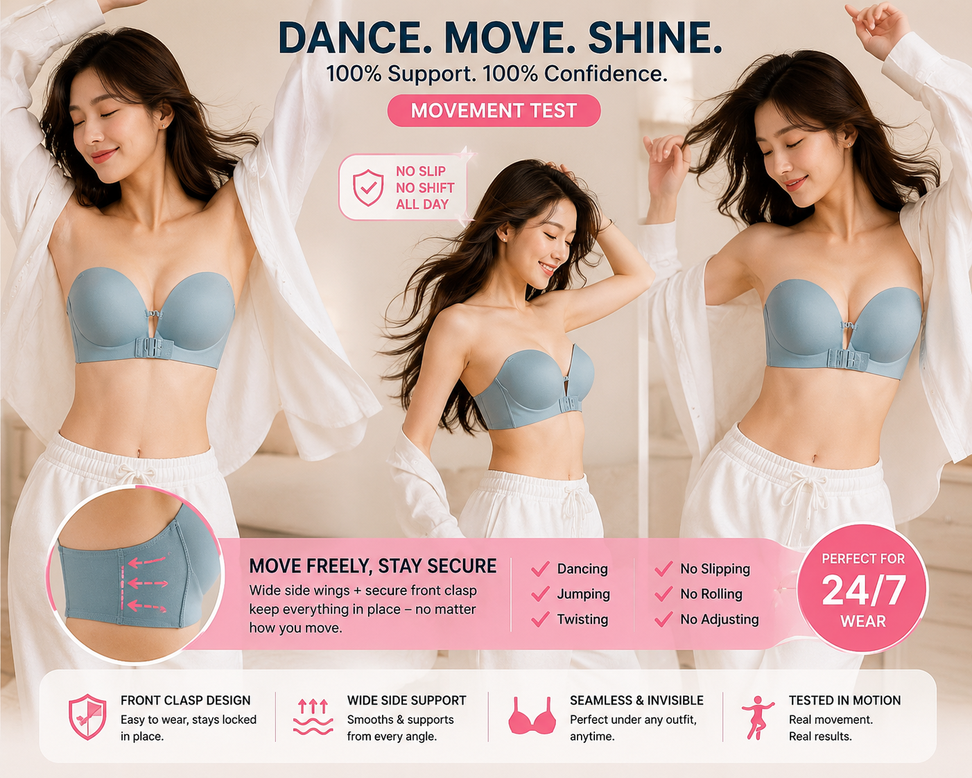 Push Up Strapless Bra – Wireless Anti-Slip Invisible Support Bra for Dresses