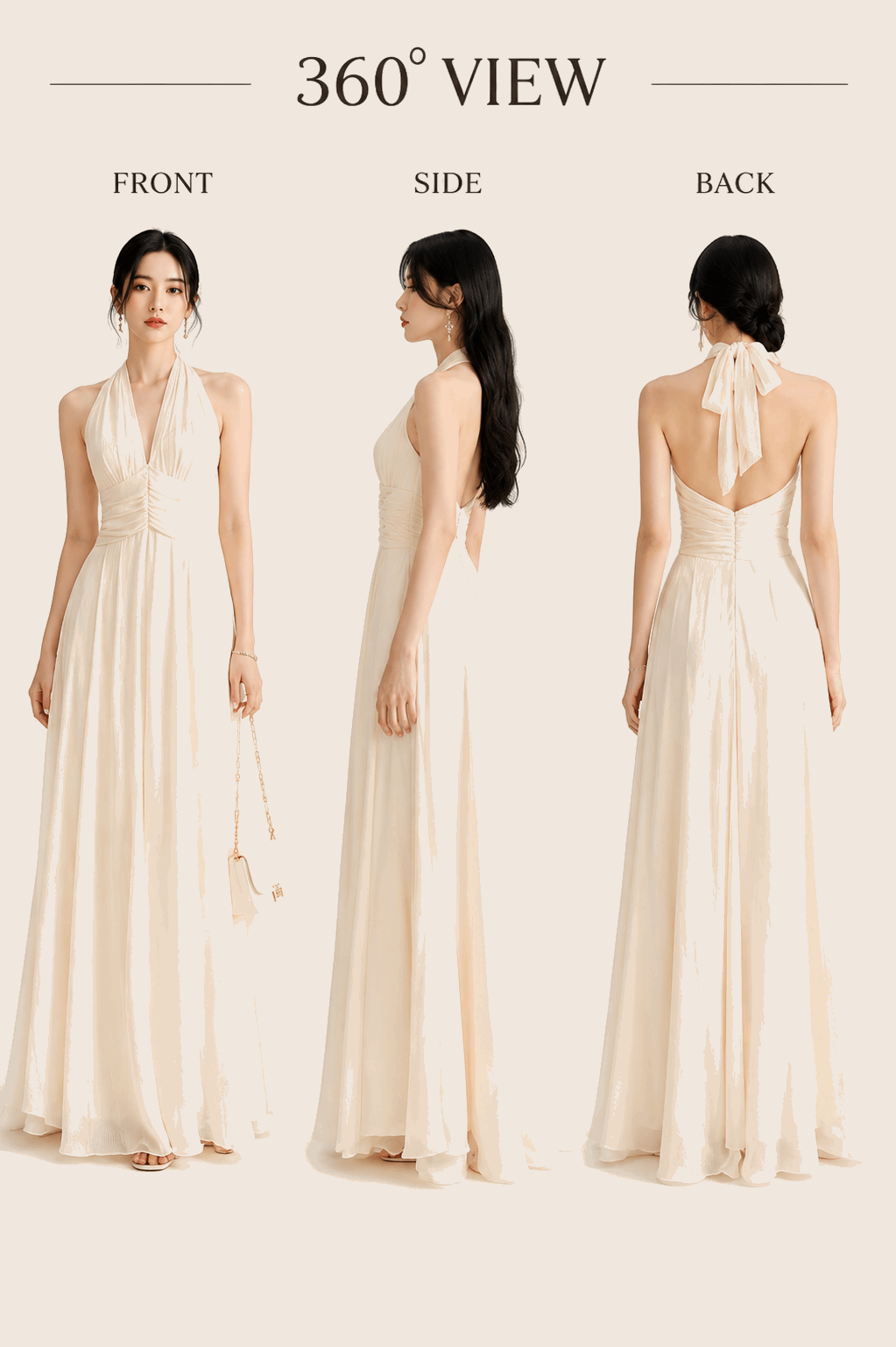Off-White Halter Maxi Dress for Women – Elegant Sleeveless Backless Summer Dress