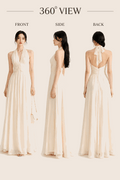 Off-White Halter Maxi Dress for Women – Elegant Sleeveless Backless Summer Dress