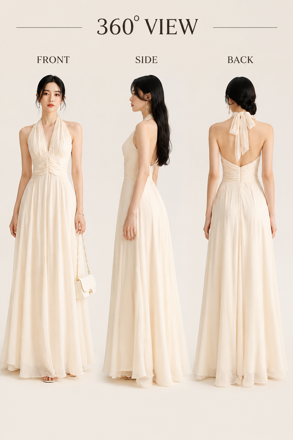 Off-White Halter Maxi Dress for Women – Elegant Sleeveless Backless Summer Dress