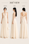 Off-White Halter Maxi Dress for Women – Elegant Sleeveless Backless Summer Dress