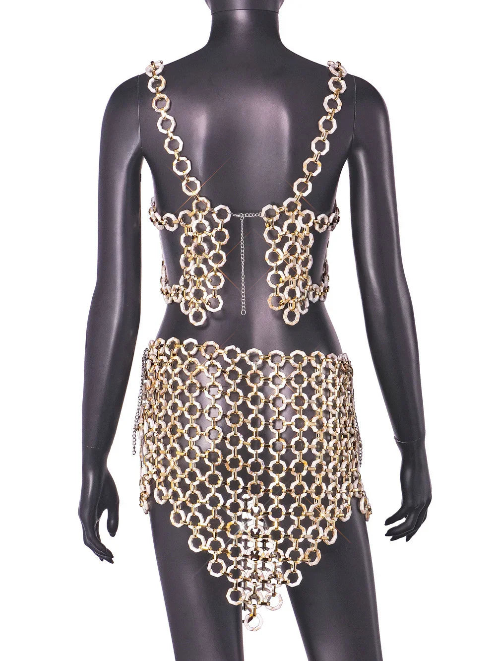 Slim-Fit Backless Acrylic Overall Dress Set for Women