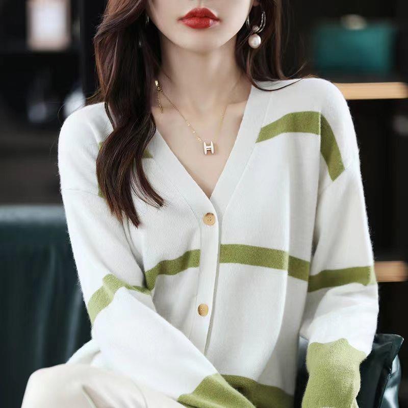 Fashion Striped Button Knitted Cardigan V-neck