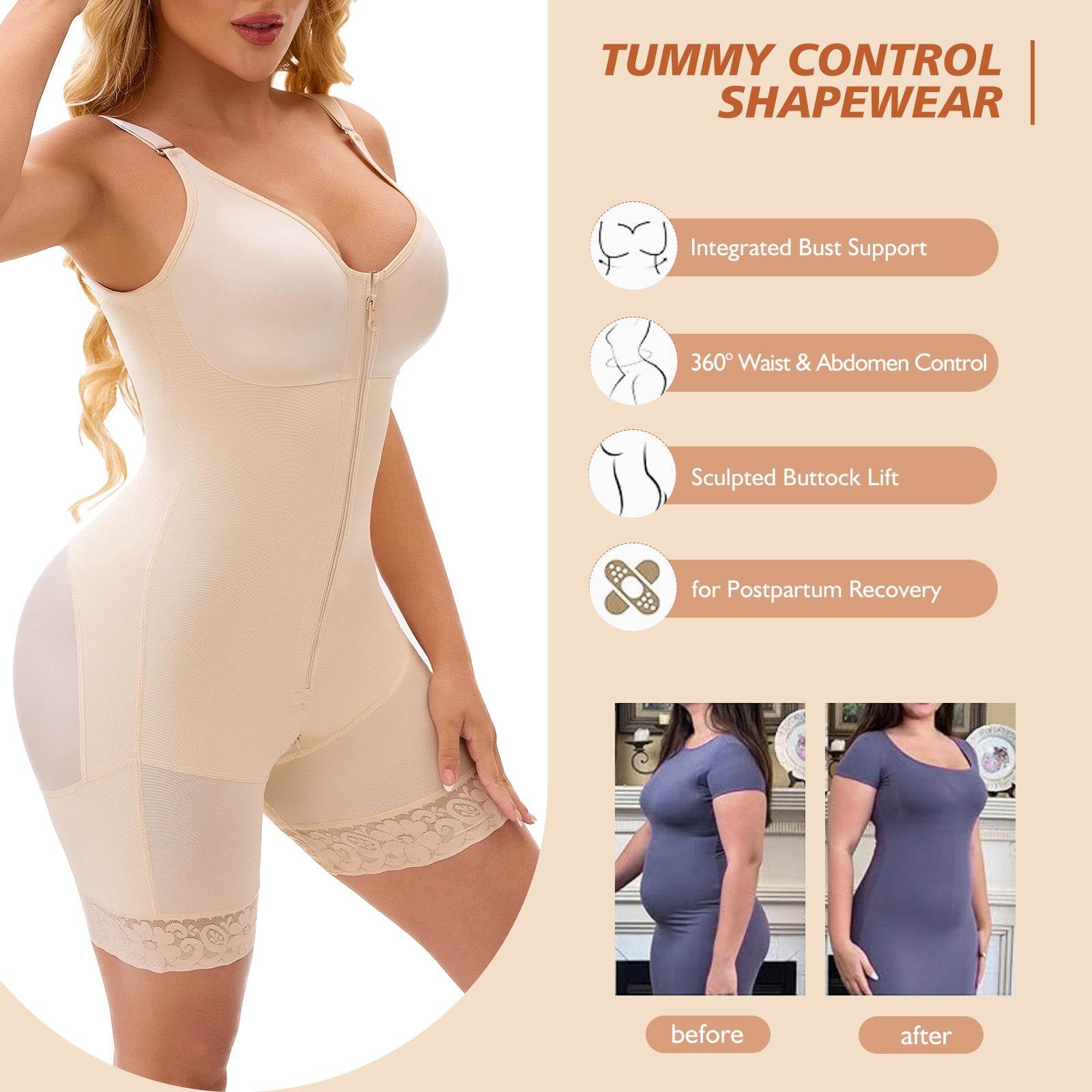 Fajas Colombianas Postpartum Full Shapewear For Women Tummy Control Body Shaper Butt Lifter With Zipper Crotch - Laylace