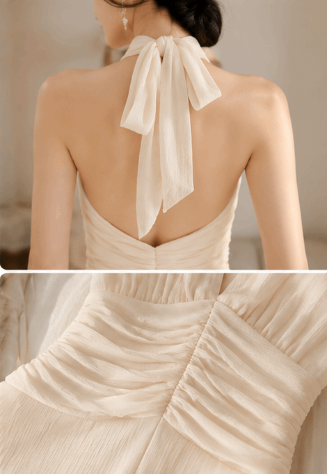 Off-White Halter Maxi Dress for Women – Elegant Sleeveless Backless Summer Dress