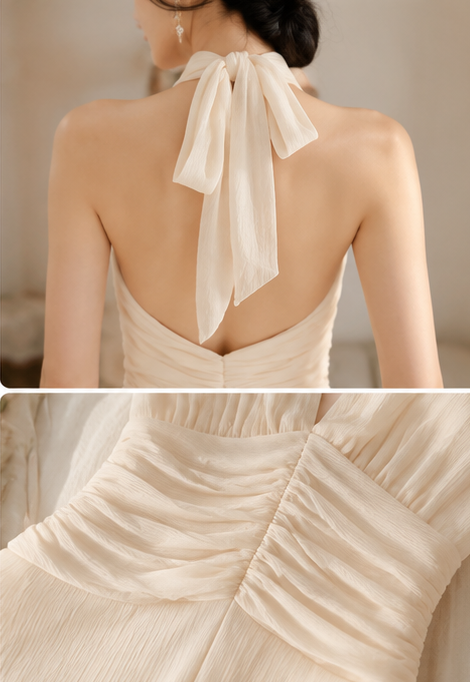 Off-White Halter Maxi Dress for Women – Elegant Sleeveless Backless Summer Dress