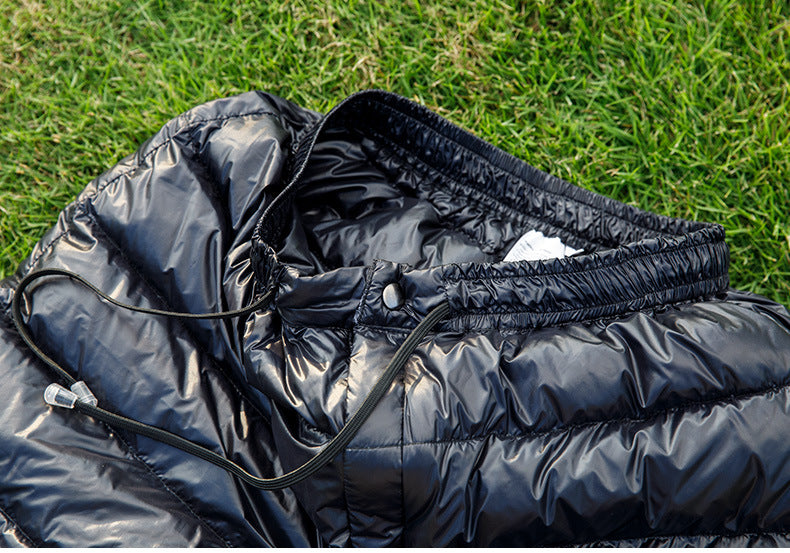 Laylace black nylon puffer pants featuring an elastic drawstring waistband and goose down insulation for winter warmth