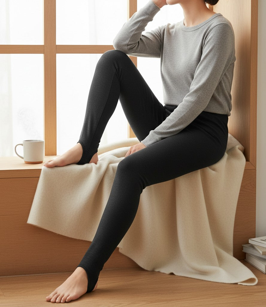 Laylace plus size black velvet stirrup leggings for women, featuring a thick, warm, and stretchy winter design.