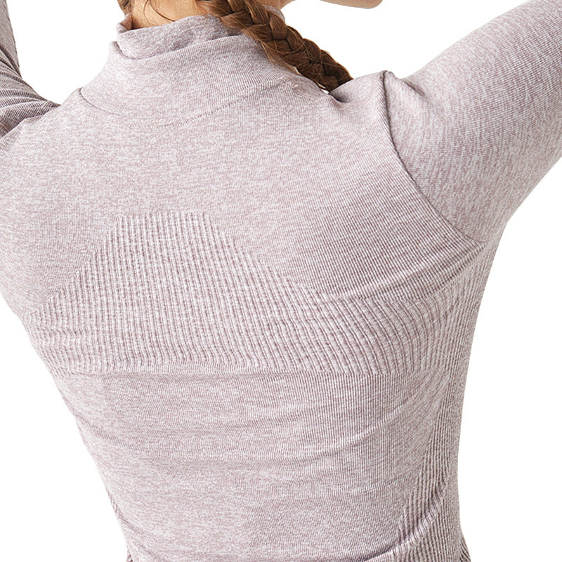Laylace oat purple seamless yoga cardigan with long sleeves and ribbed texture back detail