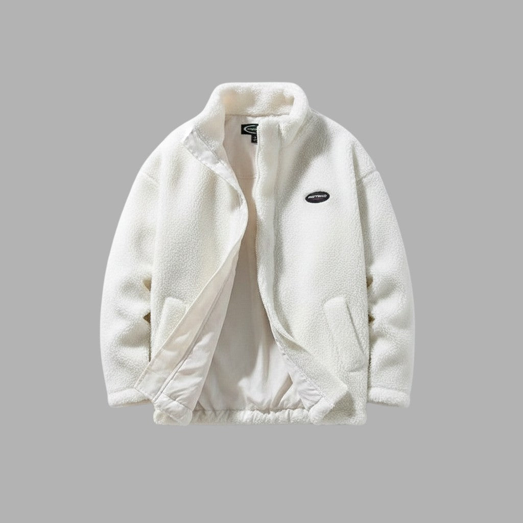 Laylace white double-sided lambswool winter coat with a high collar and zip-up front for men