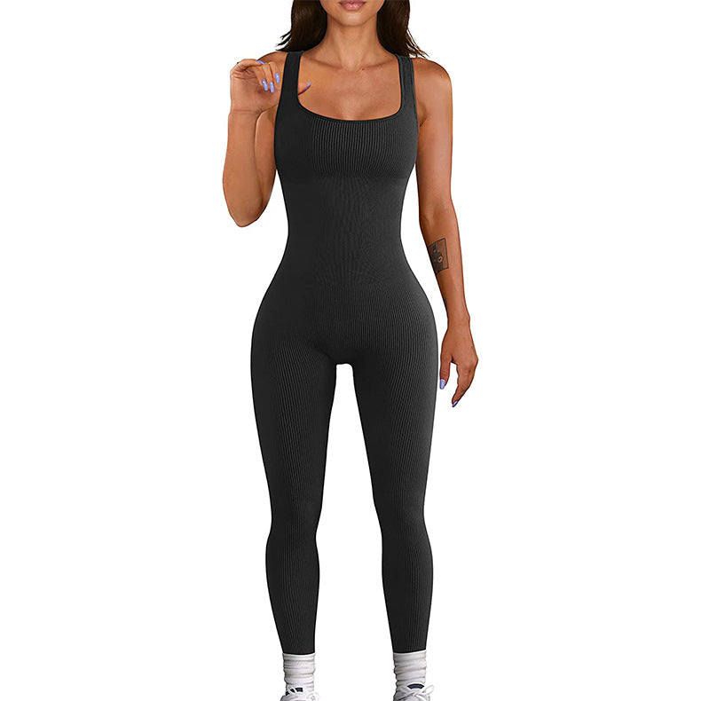 Black ribbed shapewear bodysuit for women, seamless full-body contouring with square neckline