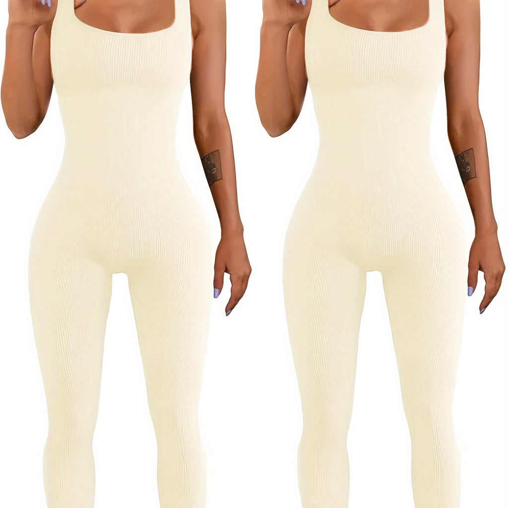 Cream ribbed shapewear bodysuit for women, full-body slimming control with square neckline