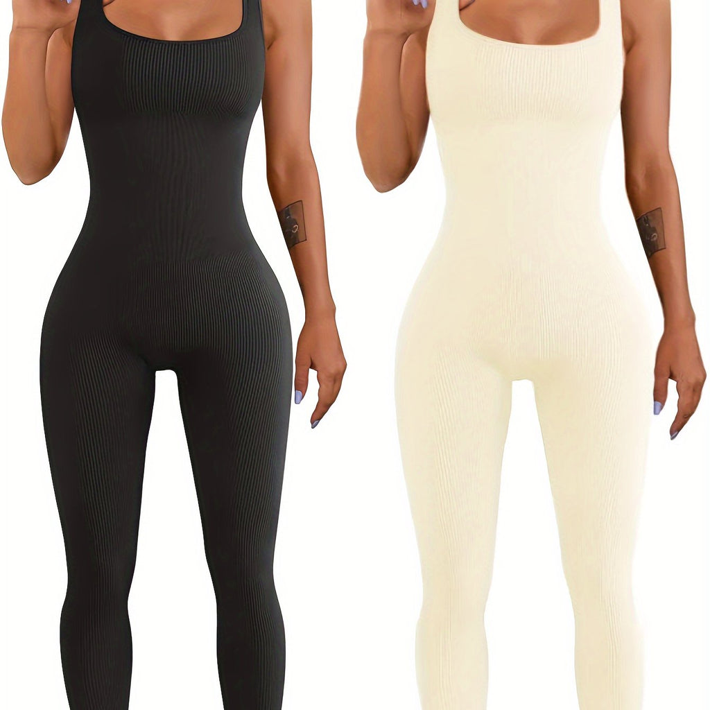 Women's ribbed shapewear bodysuit in black and cream, seamless full-body slimming design
