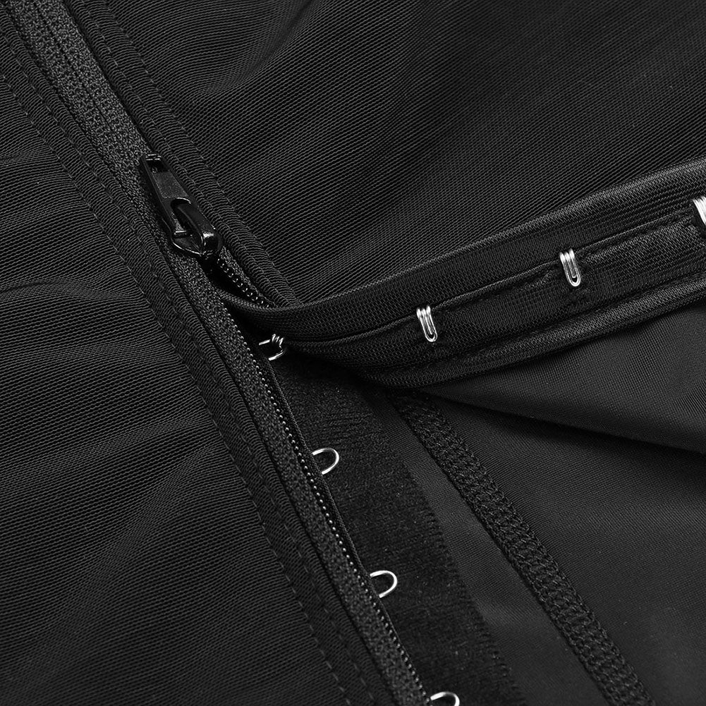 Close-up of a black Shapewear  with zipper and button details