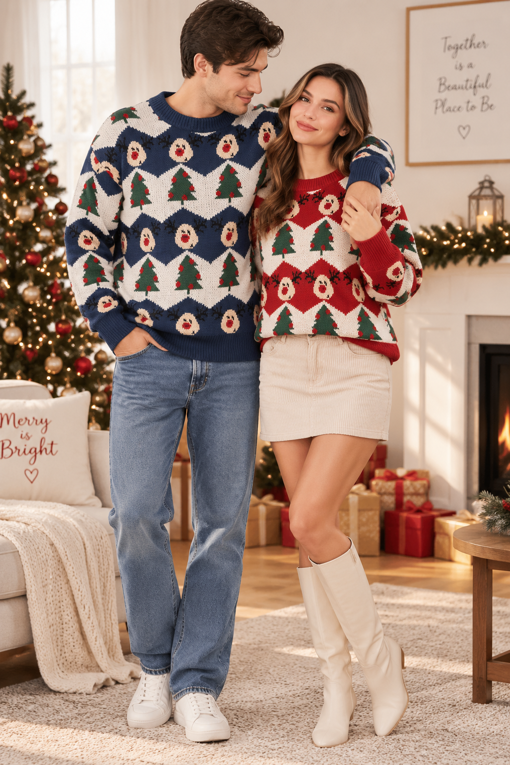 Christmas Sweater Couple Wear Autumn And Winter