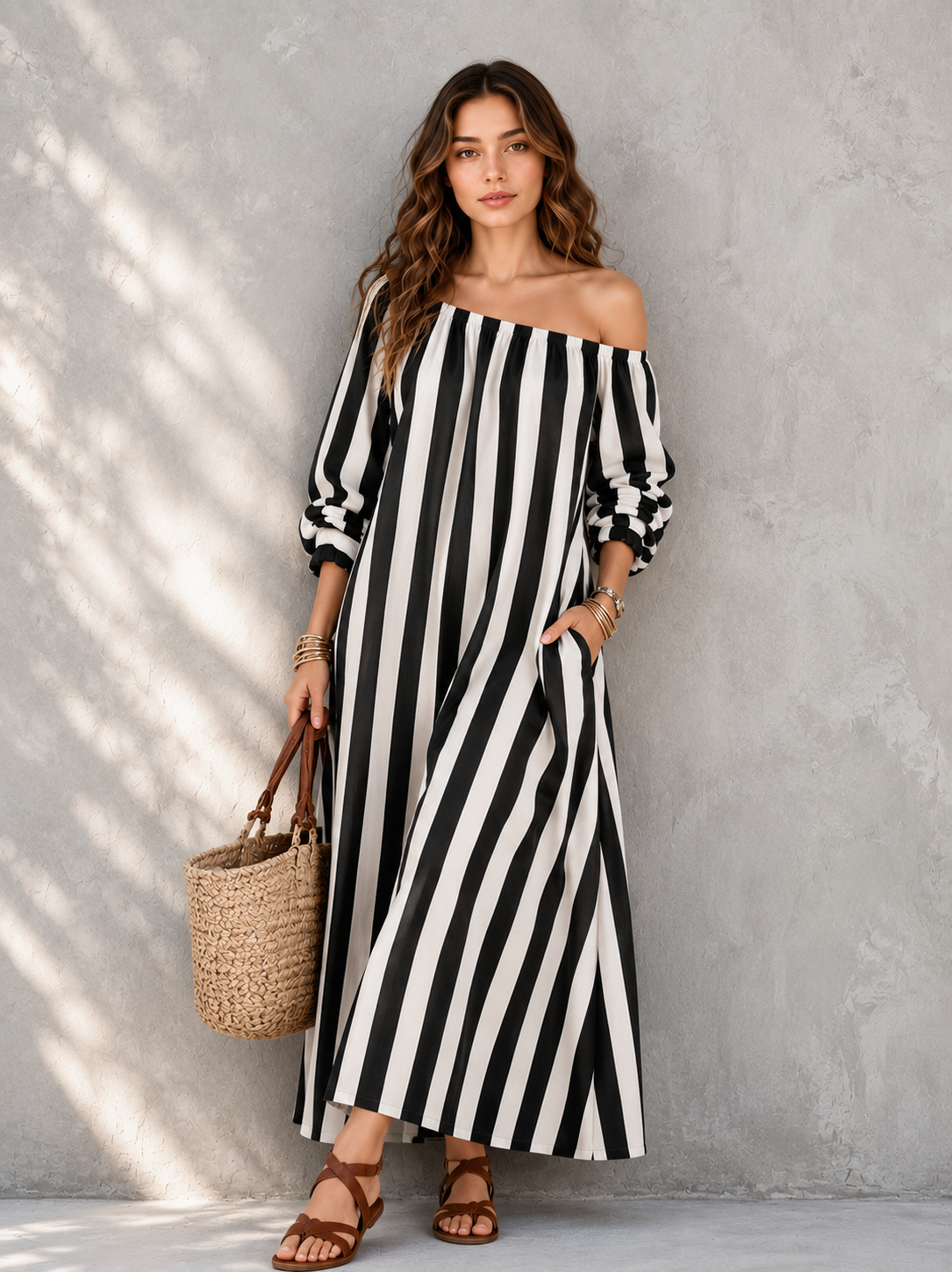 Striped Off Shoulder Vacation Dress | Laylace