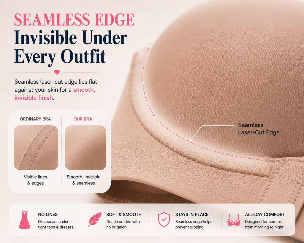 Seamless laser-cut edge bra for invisible, smooth wear under outfits — soft, stays in place, all-day comfort