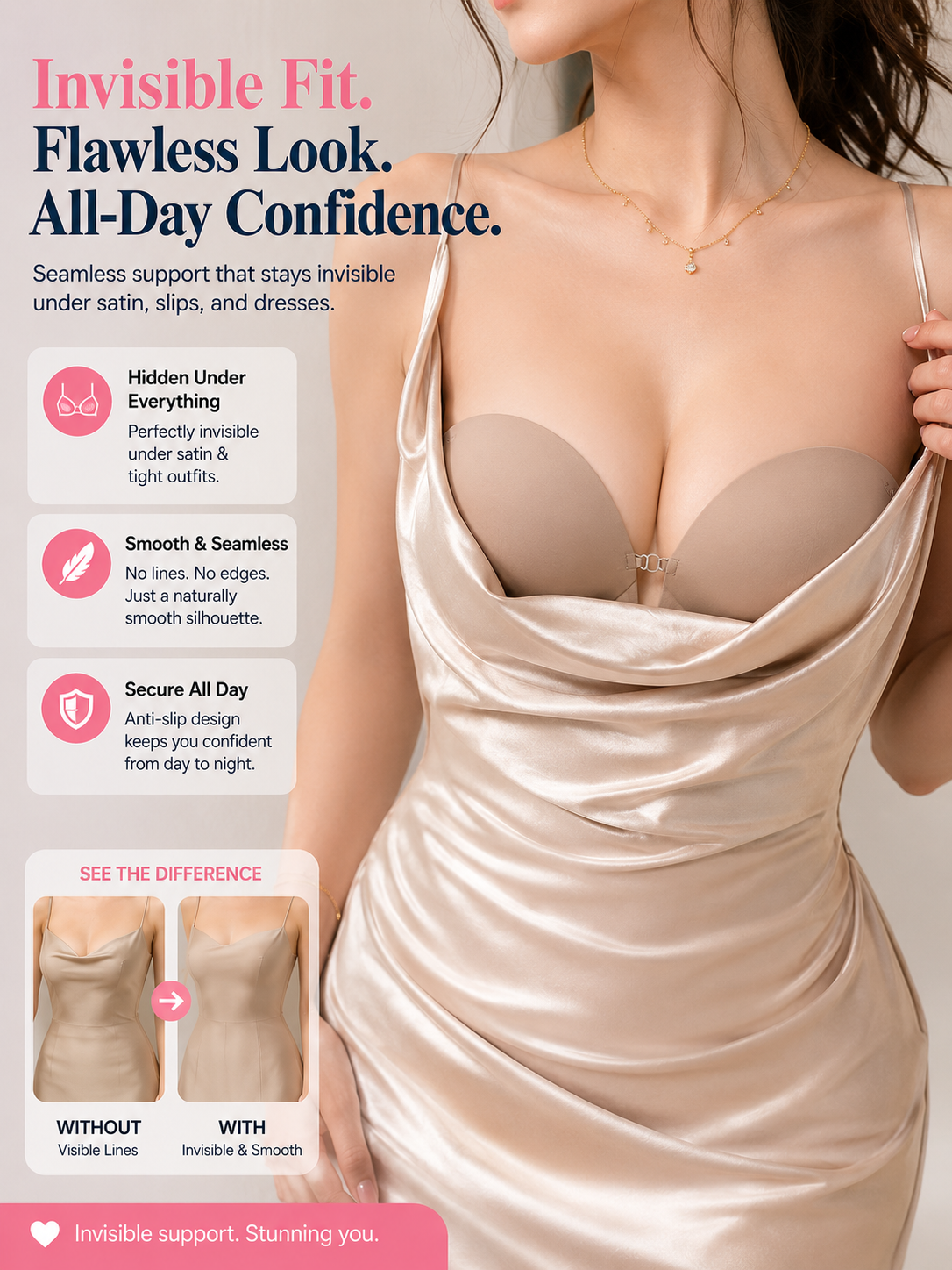 Push Up Strapless Bra – Wireless Anti-Slip Invisible Support Bra for Dresses