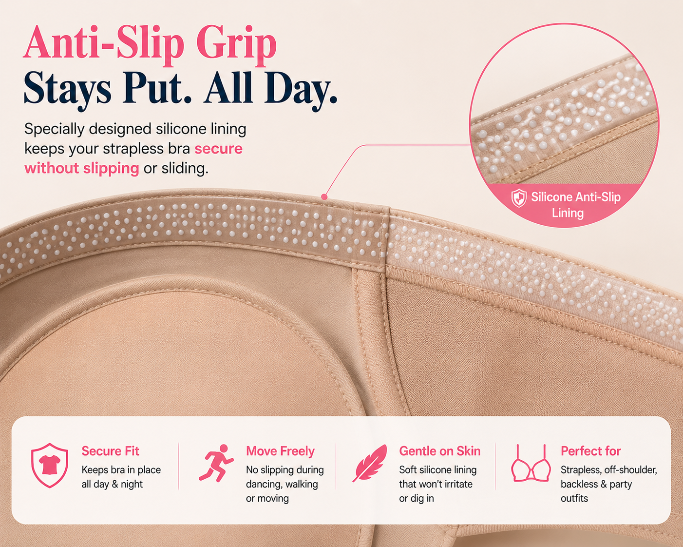 Push Up Strapless Bra – Wireless Anti-Slip Invisible Support Bra for Dresses