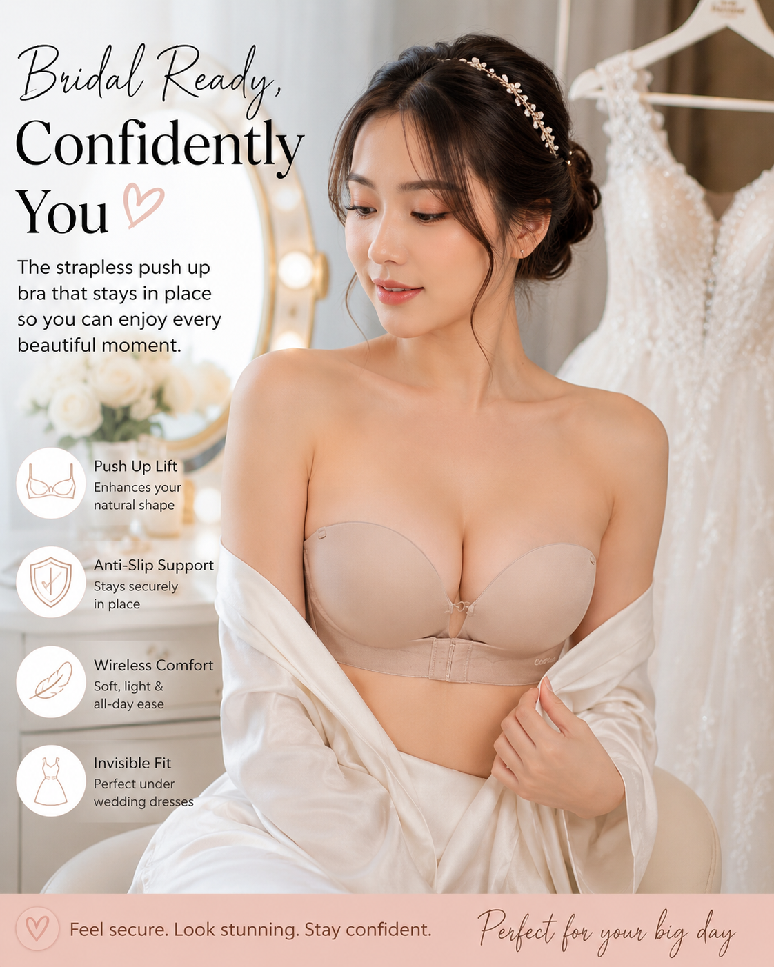 Push Up Strapless Bra – Wireless Anti-Slip Invisible Support Bra for Dresses